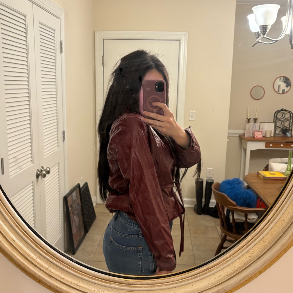 Cherry Red Vintage Faux Leather Jacket